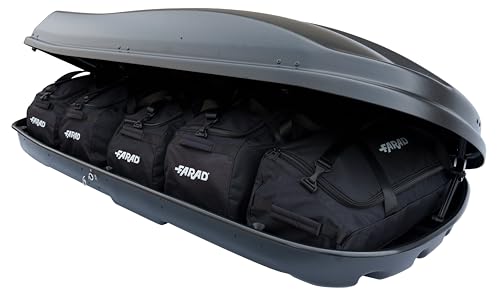 Farad Dachbox Marlin 680 l, schwarz, mit Reisetaschen, TÜV-GS-Zulassung, 5 Jahre Garantie – 3-Punkt-Zentralverriegelung mit Sicherheitsschlüssel – UV-beständig