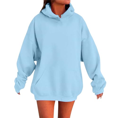 Hoodie Damen Oversize Casual Kapuzenpullover Einfarbige Sweatshirt mit Kapuze Fleece Hoodies Lang Warme Pullover Herbst Winter Hoody Langarm mit Tasche Bekleidung Teenager Mädchen Streetwear