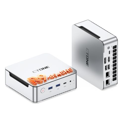 CTONE AM23 Gaming Mini PC АМD Ryzen 9 8945HS (8C/16T,bis zu 5.2GHz), 32GB DDR5 1TB PCIe 4.0 SSD, Micro Desktop Computer mit Radeon 780M| 8K Quad-Display | Dual USB4 | Dual 2.5 GbE für Gamer/Business