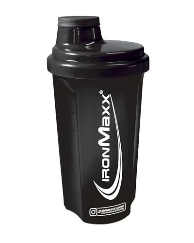 IronMaxx Eiweiß Shaker 700ml Schwarz - Protein Shaker spülmaschinenfest und auslaufsicher, Mit Drehverschluss, Sieb & Mess-Skala, Frei von BPA & DEHP