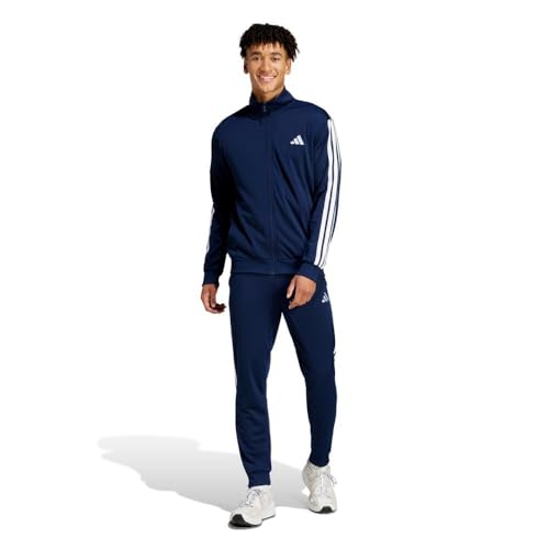 adidas Herren SPORTSWEAR BASIC 3 STRIPES TRICOT TRACKSUIT, Dark Blue, M