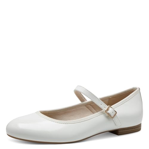 MARCO TOZZI Damen Ballerinas mit Riemchen Vegan, Weiß (White Patent), 40 EU