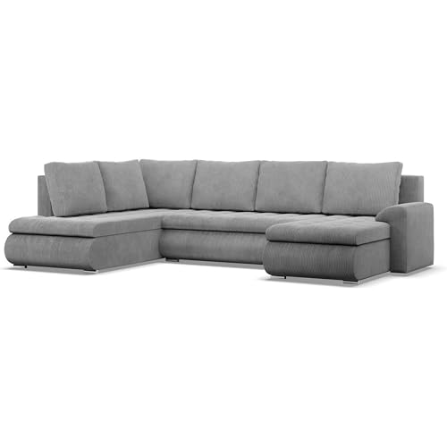 Mebligo - Ecksofa mit Schlaffunktion und 3 Bettkasten FORESTA 300x89x200 (BxHxT) Cord - Grau - Ottomane Links Eckcouch, Couch U Form, Sofa Wohnzimmer, Sofas & Couches, Eckschlafsofa