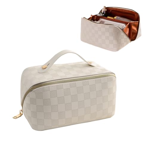 Reise Kosmetiktasche Mit Großem Fassungsvermögen mit Trennwand Portable Schminktasche Kulturbeutel-Organizer PU Leder Reise Kosmetiktasche für Damenkosmetik, Accessoires und Toilettenartike