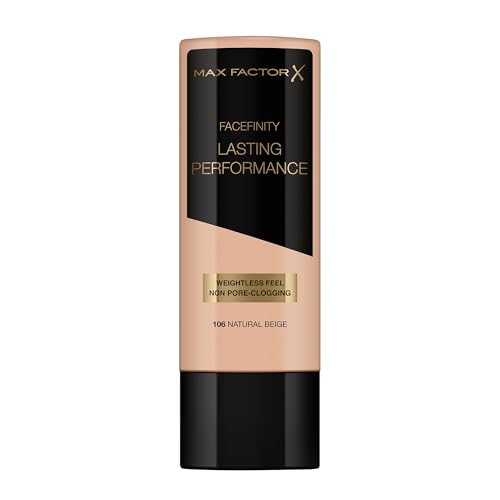 Max Factor Lasting Performance Foundation Natural Beige 106 – Langanhaltendes Flüssig Make-Up – Für die perfekte, schwerelose Grundierung – 1 x 35 ml | 35 ml (1er Pack)