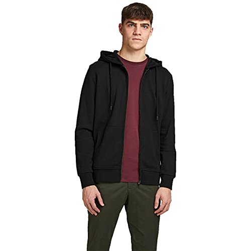 JACK & JONES Herren Basic Reißverschluss Baumwoll Hoodie - Schwarz - M