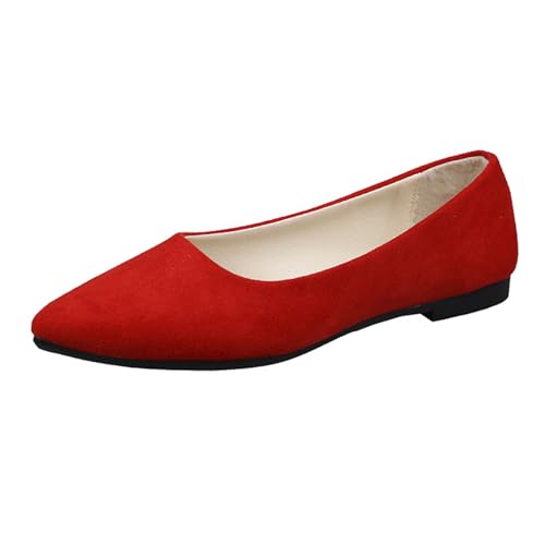 Ballerinas Damen Elegant Slip On Schuhe Bequeme rutschfest Flach Schuhe Runde Zehe Rot 41