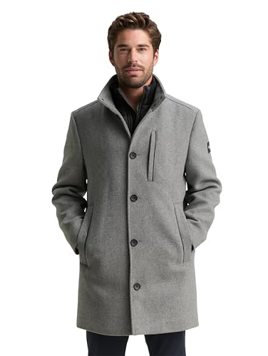 TOM TAILOR Herren 1046983 2-in-1 Wollmantel mit Abnehmbarer Innenjacke, 30507-Light Stone Grey Wool Twill, XXL