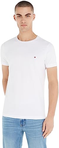Tommy Hilfiger Herren T-Shirt Kurzarm Core Stretch Slim Fit, Weiß (White), M