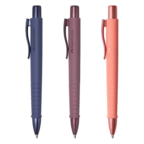 Faber-Castell 205280 - Kugelschreiber Poly Ball, 3 Stück, mit auswechselbarer XB Mine, dokumentenecht Blau, Future Dusk, Bordeaux, Coral