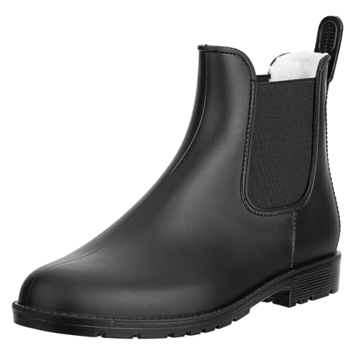 RL24 - Winter Jodhpur Gummistiefeletten Basicline – Gummistiefel Damen & Herren – wasserdichte Stiefeletten mit Teddyfutter – Regenstiefeletten in schwarz – Chelsea Boots in Größe 39