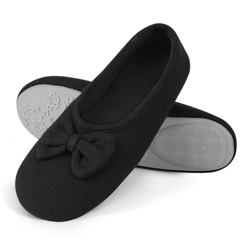 OFFCUP Damen Hausschuhe, Memory Foam Leicht Frottee Hausschuhe, Gemütlich Ballerinas Hausschuhe Faltbare Ballerinas Hüttenschuhe Indoor Antirutsch Baumwolle Warme Slippers