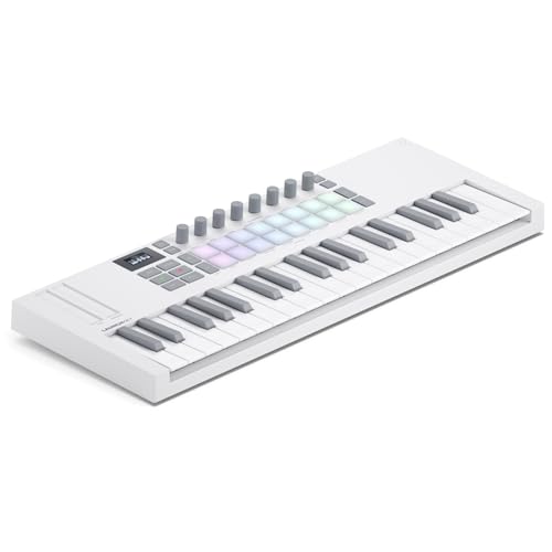 Novation Launchkey 49 Weiß (MK4) – USB-MIDI-Controller-Keyboard mit 49 halb gewichteten Tasten und DAW-Integration. Akkord-Skalenmodi, 8 Drum-Pads und Arpeggiator Inklusive Musiksoftware-Bundle