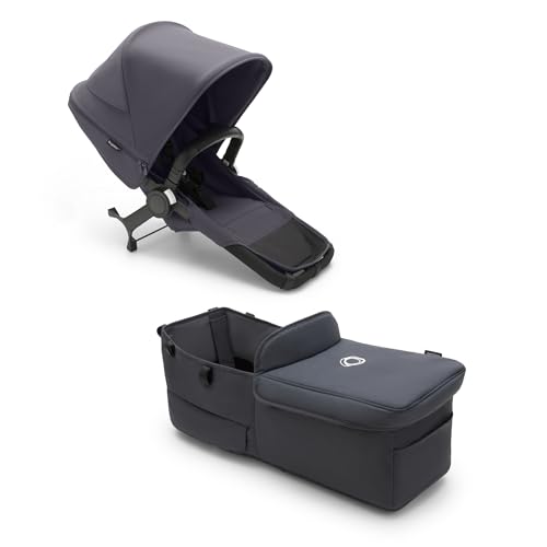Bugaboo Donkey 5 Twin Erweiterungsset, verwandelt deinen Donkey 5 Mono in einen Zwillingskinderwagen,verbessertes Side By Side-Design, wendbarer Sitz und Ein-Hand-Steuerung, Stormy Blue