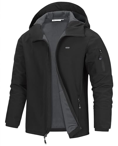 33,000ft Jacke Herren Wasserdichte Atmungsaktiv Softshelljacke - Übergangsjacke Winddichte Regenjacke Wanderjacke mit Kapuze Schwarz 2XL