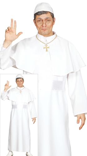FIESTAS GUIRCA Papst-Kostüm für Erwachsene (48 – 50/M) – Umhang, Gürtel, solide und Soutana, religiöse Kostüme für Herren, ideal für Partys, Veranstaltungen und Themenveranstaltungen, Weiß