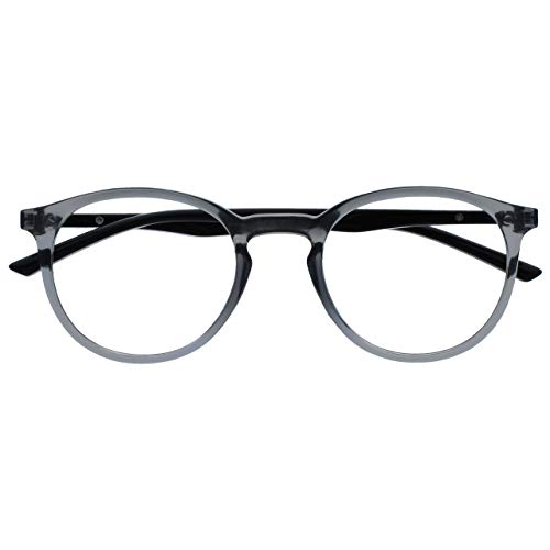 OPULIZE Met - Lesebrille Blaulichtfilter Schlank Runder Rahmen Federscharniere Verbessert Schlaf Computer Gaming Entspiegelt Transparent Grau Herren Damen B60-7 -1.00