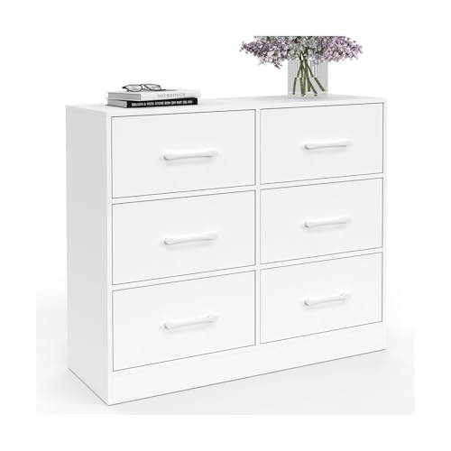 IDMarket - Kommode mit 6 Schubladen aus Stoff, UPPAH, 80 cm, Aufbewahrungsmöbel, Holz, Weiß