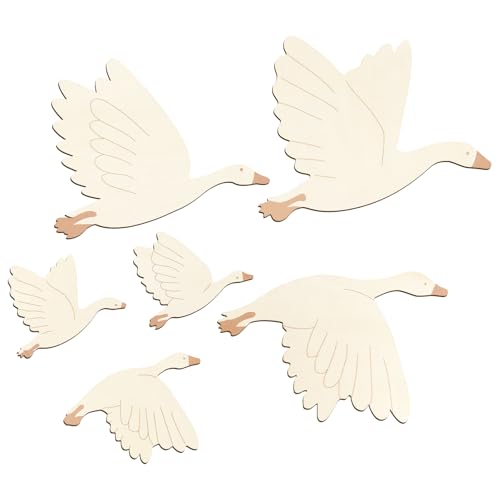 6 Stücke Kinderzimmer Deko Schwan Wanddeko, Boho Deko Stil Wanddeko Set mit Starkem Klebepunkten, Kinder Basteln Set Holz DIY Schwan Wandtattoo Holz