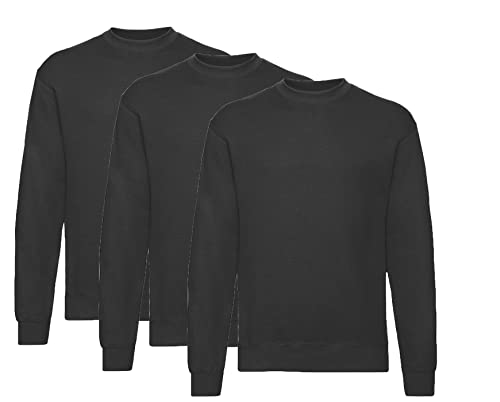 Fruit of the Loom 3er Pack Classic Set-In Sweat Herren, NEU, Farbe:schwarz, Größe:2XL