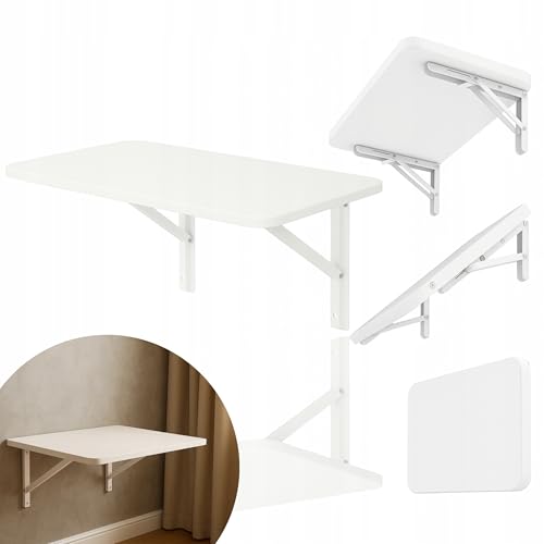 PlayPals Furniture Wandklapptisch 50x70 cm Weiß mit Weiß Halterungen Klapptisch Wand Platzsparend Schreibtisch Klein Küchentisch Folding Desk