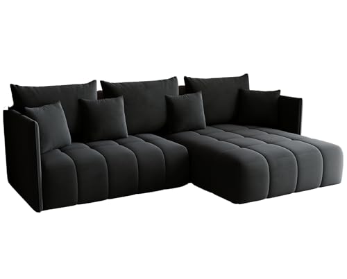 KP-Meble - Ecksofa mit Schlaffunktion - Gona - Schlafsofa 245 x 180 cm - Elegant, langlebig, freistehend - Automatisch für einfaches Ausklappen - 246x188x93cm - Monolith 97 (Graphit)
