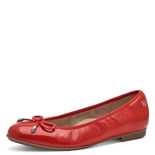Tamaris Comfort Damen Ballerinas aus Leder mit Schleife, Rot (Red Patent), 41 EU