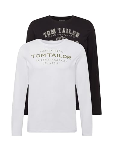 TOM TAILOR Herren 1034857 Langarmshirt Im Doppelpack, 29999 - Black, XXL EU