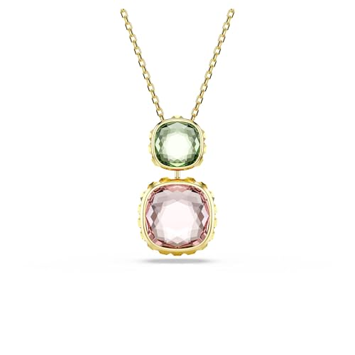 Swarovski Chroma Halskette, Vergoldete, Mehrfarbige Damenhalskette mit Einem Anhänger aus Einem Festen Grünen ReCreated Crystal und Wendbaren Kristallen in Blau und Pink, Länge: 42-49 cm