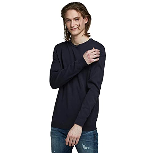 JACK & JONES Herren Basic Knit Crew Neck Pullover - Marine Blazer - XL
