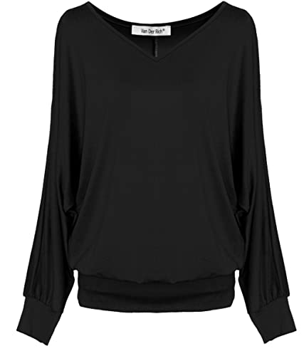 Van Der Rich ® - Basic Tops Bluse mit Langen Ärmeln - Damen (ML-Schwarz, M)