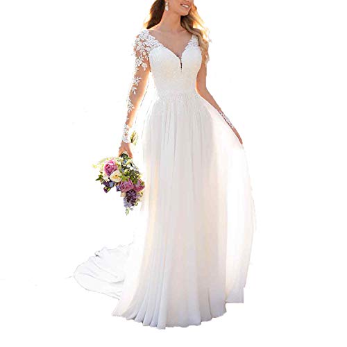 Findlovewedding Brautkleider für Braut 2019 mit Spitzenapplikationen - Wei - 46