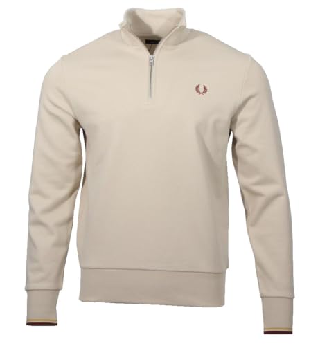 Fred Perry Herren Half-Zip Pullover (DE/NL/SE/PL, Alphanumerisch, M, Regular, Regular, Creme)