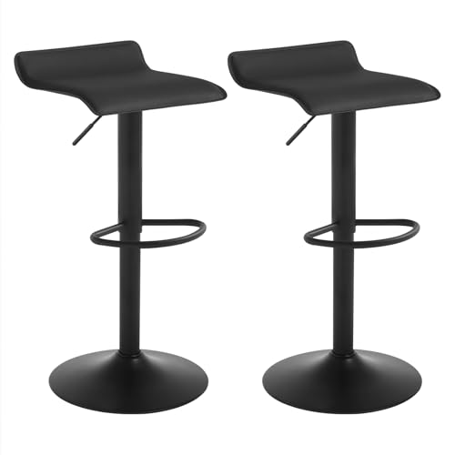 WOLTU Barhocker 2er Set, Höhenverstellbarer Barstuhl, 360° drehbarer Bistrohocker mit Fußstütze, aus Kunstleder Metall, für Bar Küche Theke Café, Schwarz+Schwarz