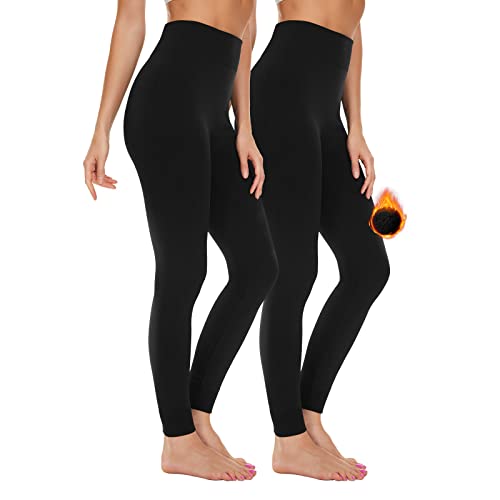 SIMIYA Thermo Leggings Damen GefüTtert - High Waist Thermohose Damen Bequeme Winter Thermoleggins Weich und Atmungsaktiv Lange Unterhose für Damen(2 x Schwarz,L-XL)