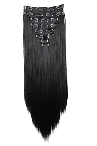 CAISHA XXL 60cm 8 Teile Set CLIP IN EXTENSIONS Haarverlängerung Haarteil Glatt Schwarz CES1