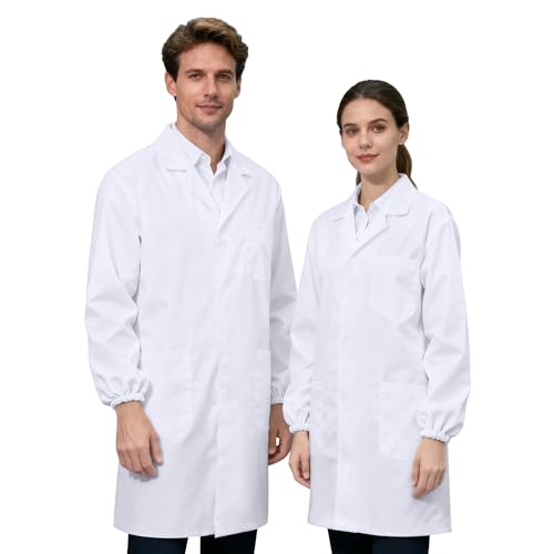 JXCTNNU Kittel Arztkittel Unisex Laborkittel Weiß Chemie Schutzkleidung Langarm Mäntel Uniform Herren Damen mit 3 Tasche und Knöpfen (2XL(180-185CM))
