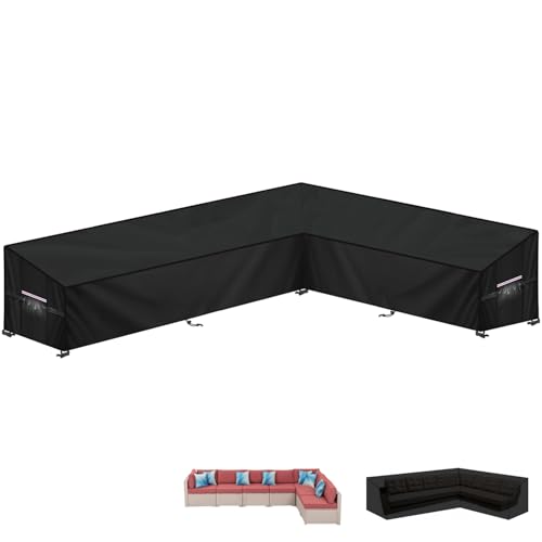 LAMUNI Lounge Abdeckung L-Form Loungemöbel Abdeckung Wasserdicht Abdeckplane Gartenmöbel L Form Palettenmöbel Schutzhülle Gartenlounge Abdeckhaube für Ecksofa Palettensofa, 340x270x100x80/60cm