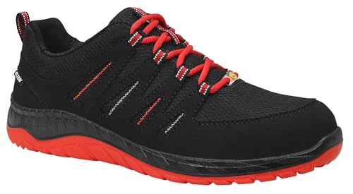 ELTEN Sicherheitsschuhe Maddox Black-red Low ESD S3S, Damen und Herren, Textil, Stahlkappe, leicht, sportlich 43, Schwarz-Rot
