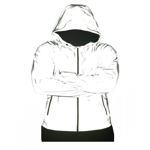 laufjacke reflektierend,360 Reflektierende Herrenjacke Unisex Full Reflective Jacke Laufjacke/Atmungsaktiv/Winddicht/Wasserabweisend/Reflekierend,Grau 2,S