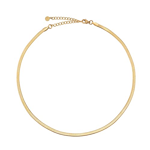 GD GOOD.designs Schlangenkette Gold für Damen - flache Goldkette ohne Anhänger I Goldene Edelstahl Choker 3mm breit - Wasserfest