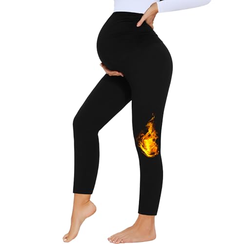 HIPOWER Thermo Schwangerschaftsleggings Damen High Waist Warme Umstandsleggings Umstandsmode Winter Maternity Leggings Für Schwangerschaft Yoga(schwarz, M)
