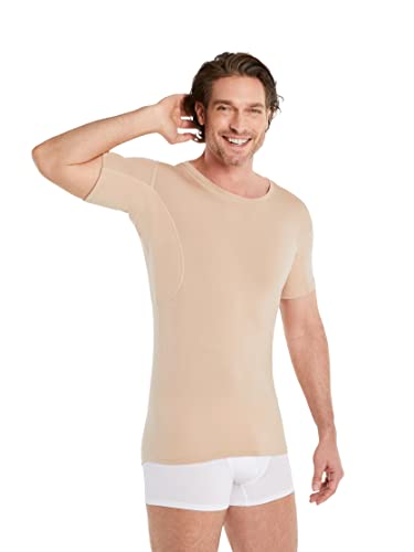 FINN Anti-Schweiß Shirt Herren mit Rundhals und integrierten Achselpads gegen Starkes Schwitzen - Unterhemd mit garantiertem Schutz vor Schweißflecken und Schweißgeruch Hautfarbe Nude M