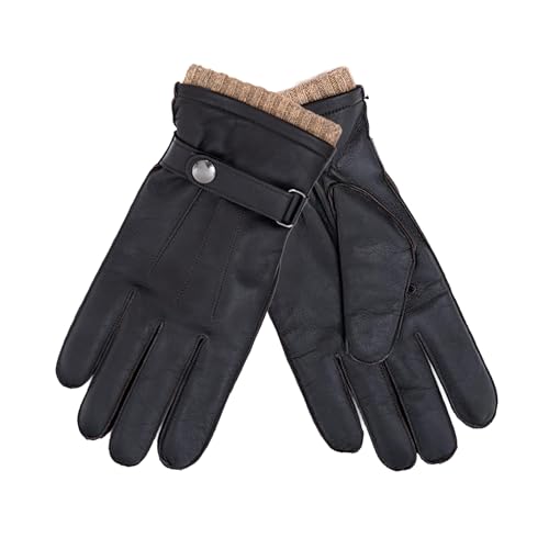 NF NITZSCHE fashion - Lederhandschuhe für Herren - Smartphone-Touch-Funktion - 100% Schaf-Nappa Leder mit Futter aus 100% Wolle - schwarz und braun - warme und hochwertige Winterhandschuhe