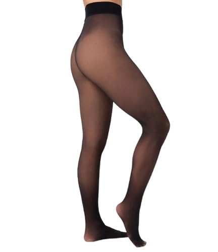 Nur Die Warm & Transparent 50 DEN gefütterte Fein-Strumpfhose beige durchscheinend Komfortbund blickdicht Damen, schwarz, L