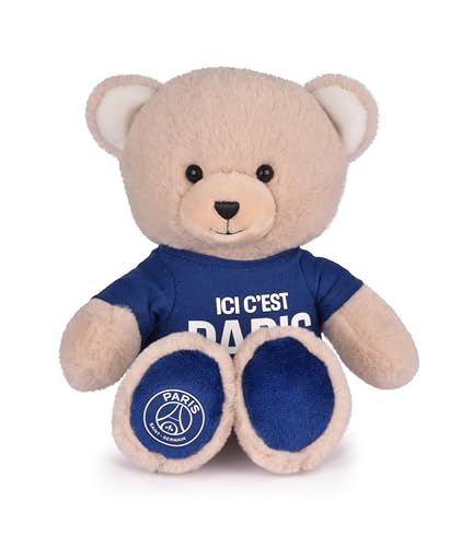 PSG – Plüschtier Bär Maskottchen 23 cm – offizielles Lizenzprodukt Paris Saint-Germain – abnehmbares Trikot Hier ist Paris – ultraweiches Plüschtier – Souvenir PSG – Geschenk für Kinder & Fans –