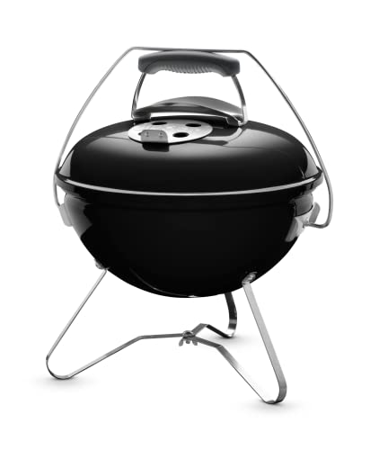 Weber Smokey Joe Premium Holzkohlegrill/Tragbares Design, Porzellanemaillierter Deckel und Kessel, 37 cm Grillfläche, Tuck-N-Carry-Griff, Schwarz