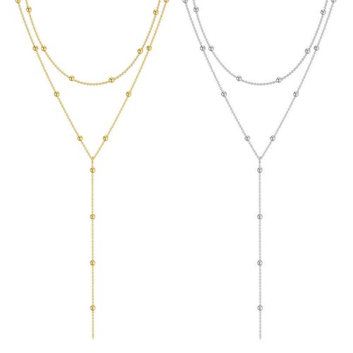VerLuky Lange Kette und Halskette in Gold und Silber - Damen Edelstahl Schmuck Set
