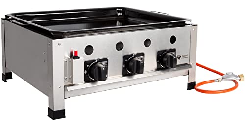 Beeketal 'GGB-1' Profi Gastrobräter Gasgrill mit emaillierter Stahlpfanne, 3-flammig, Piezo Zünder, 3 x Gasregler stufenlos, Gasbräter inkl. emaillierter Stahlpfanne, Gasschlauch und Druckminderer