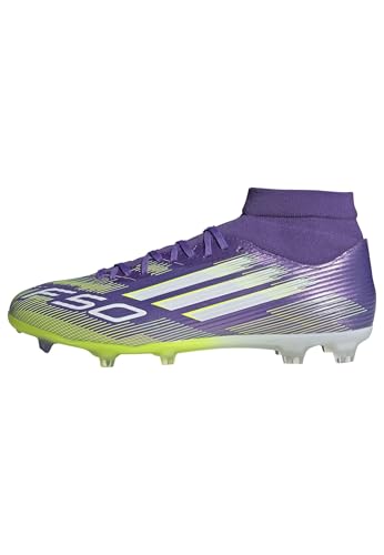 adidas Unisex F50 League Mid Firm Ground/Multi Ground Football Boots, Purple Rush/Cloud White/Lucid Lemon, 41 1/3 EU